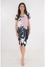 Rochie alba cu flori maxi bleumarin si roz