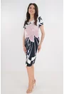 Rochie alba cu flori maxi bleumarin si roz