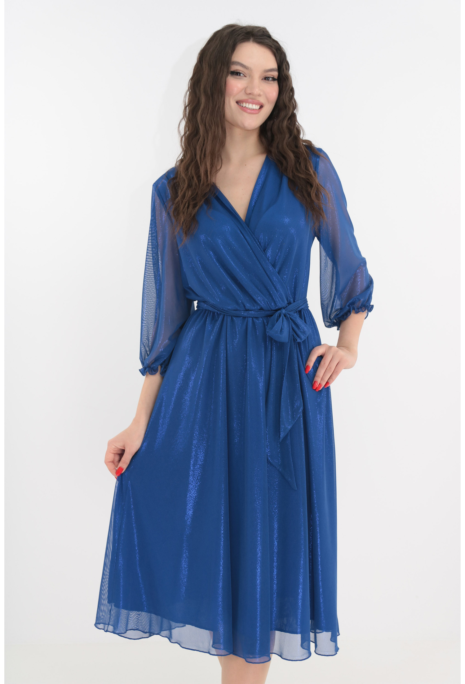 Rochie albastra de ocazie din tull cu fir stralucitor