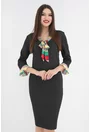 Rochie antracit cu volane la mansete si esarfa multicolora
