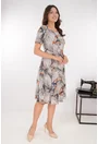 Rochie bej in clini cu print abstract caramiziu