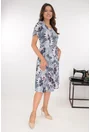Rochie bleu in clini cu print floral gri