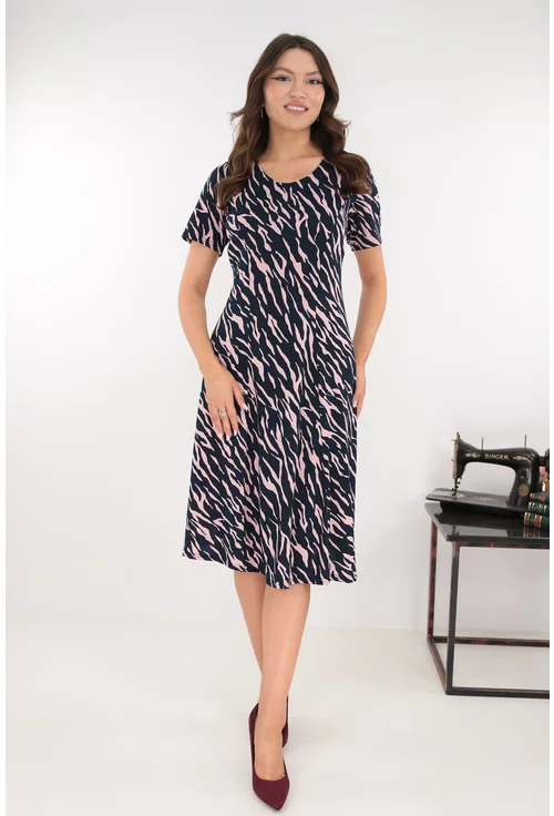 Rochie bleumarin in clini cu dungi roz