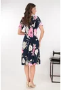 Rochie bleumarin in clini cu flori maxi roz-bej