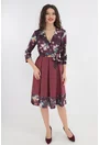 Rochie bordo cu print floral si pliuri