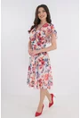 Rochie clos alba cu desen floral multicolor