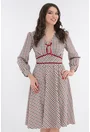 Rochie clos alba cu imprimeu in carouri rosii