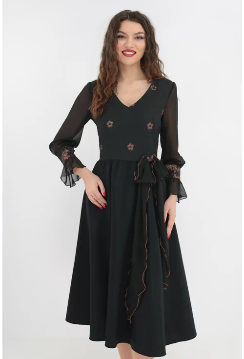 Rochie clos din brocard negru cu fir aramiu