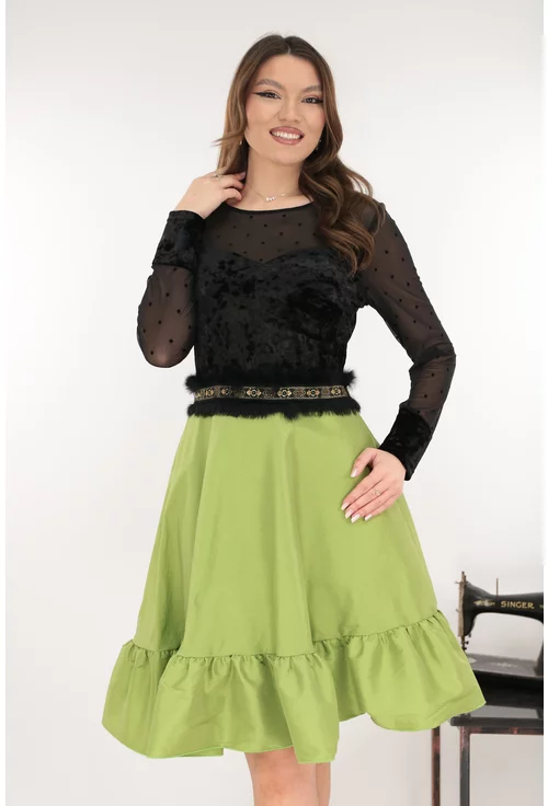 Rochie clos din catifea si tafta verde