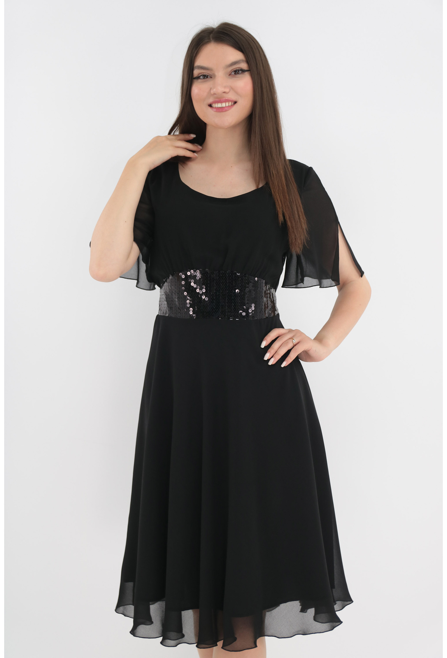 Rochie clos neagra cu cordon din paiete