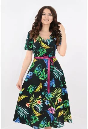 Rochie clos neagra cu print exotic