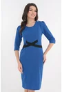 Rochie cocktail albastra cu cordon decorativ in talie