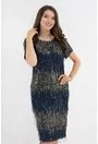 Rochie de ocazie bleumarin cu franjuri si aplicatii din paiete