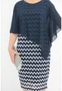 Rochie de ocazie din dantela cu pelerina asimetrica bleumarin