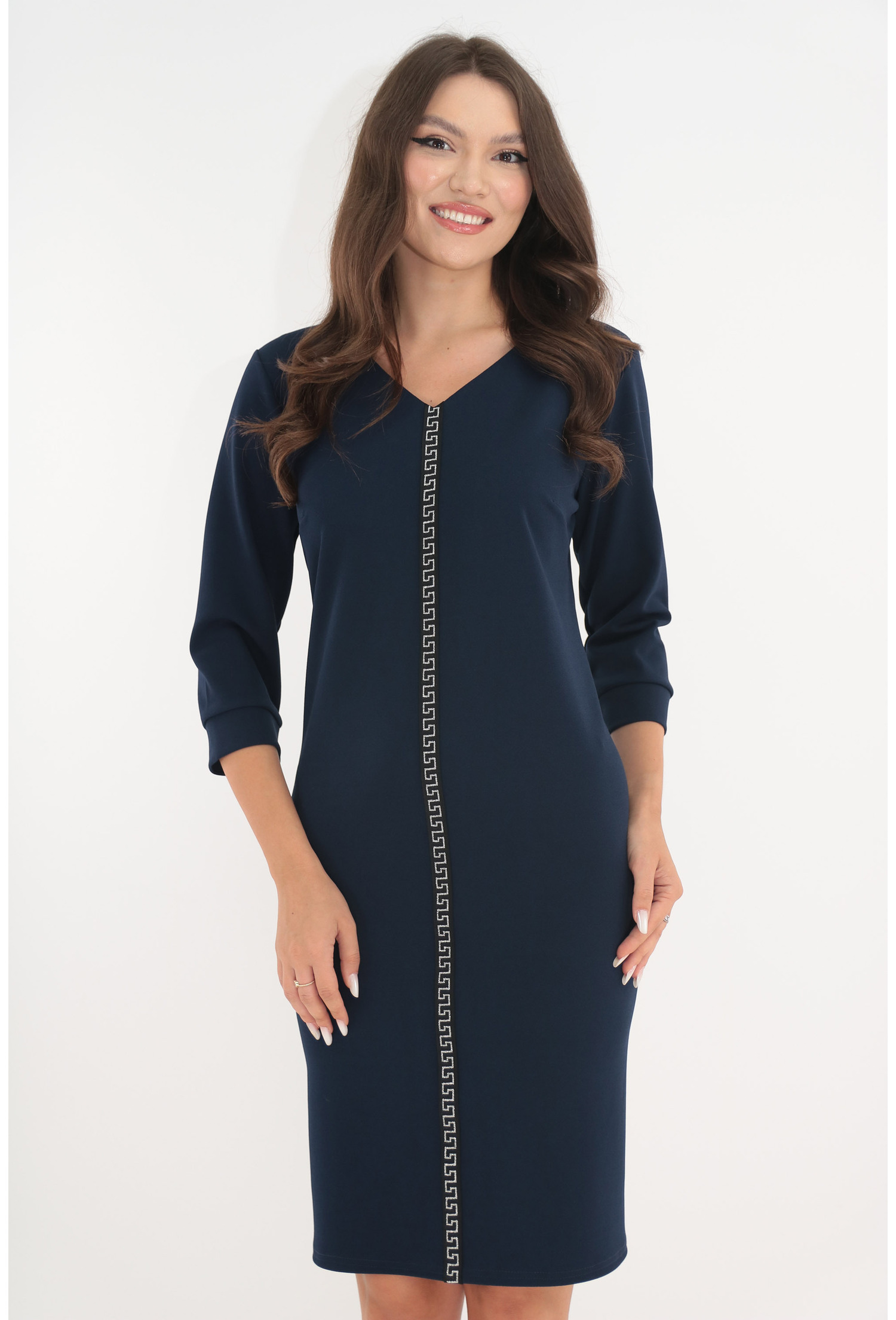 Rochie de zi bleumarin cu banda decorativa