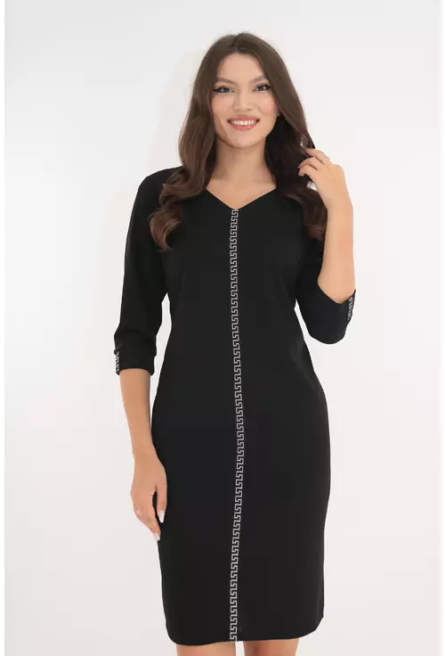 Rochie de zi neagra cu banda decorativa