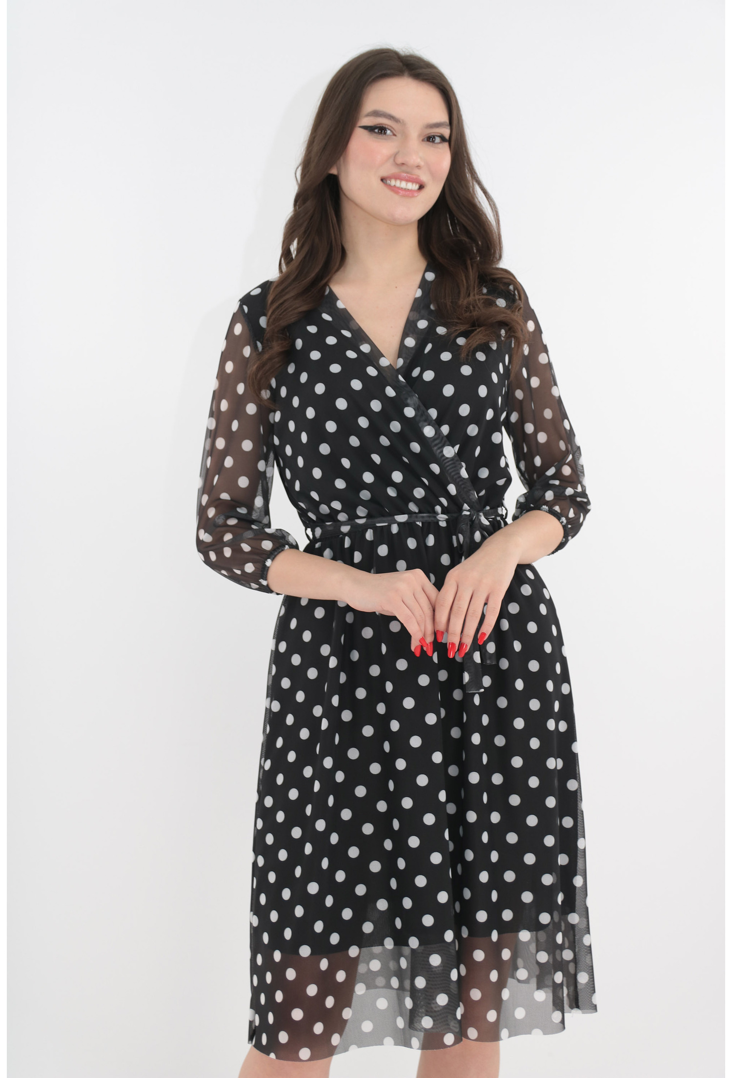 Rochie din tull negru cu buline albe