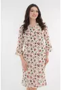 Rochie din voal crem cu flori bleumarin si rosii