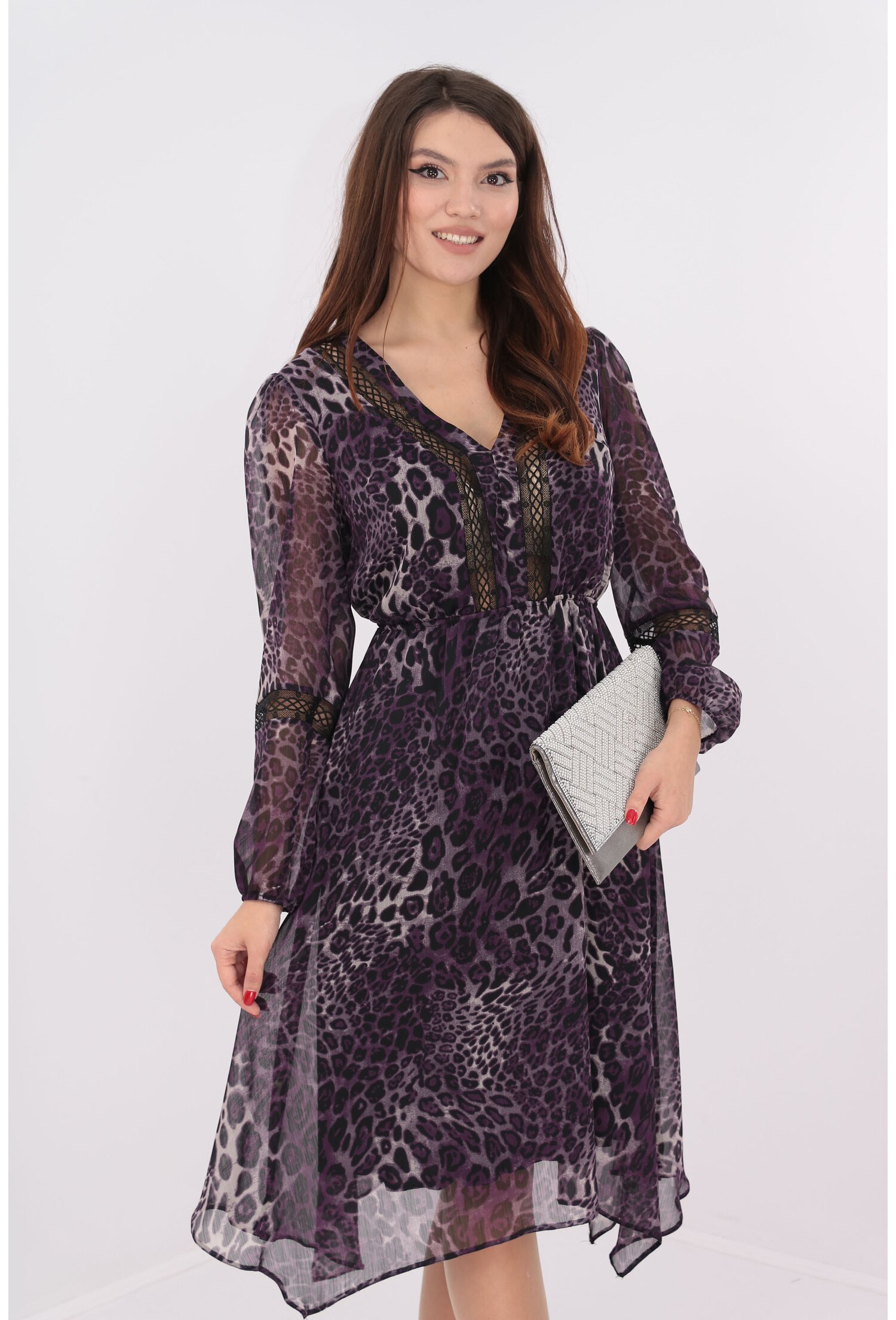 Rochie din voal cu animal print mov