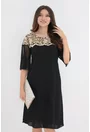 Rochie din voal negru cu broderie florala crem