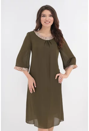 Rochie din voal olive accesorizata cu paiete aurii