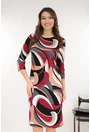 Rochie dreapta bej cu print abstract gri-bordo
