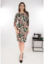 Rochie dreapta bej cu print abstract negru-verde