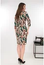 Rochie dreapta bej cu print abstract negru-verde