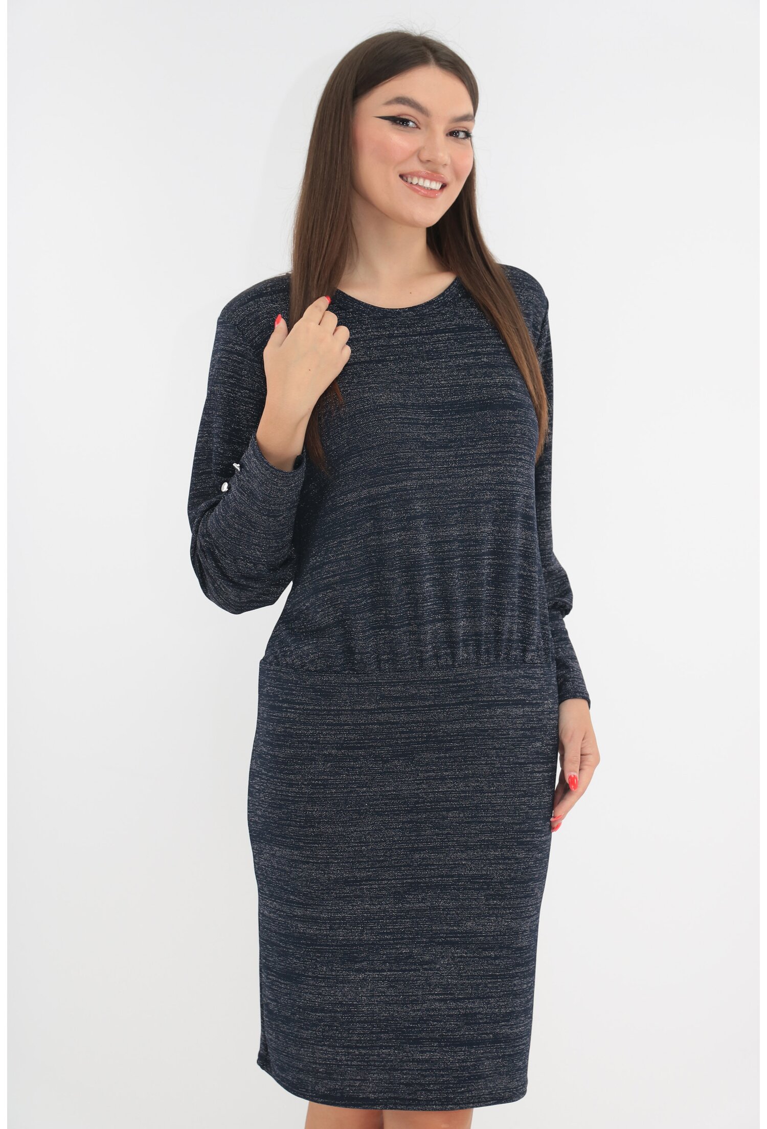 Rochie dreapta bleumarin cu glitter