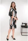 Rochie dreapta cu print abstract negru-bej