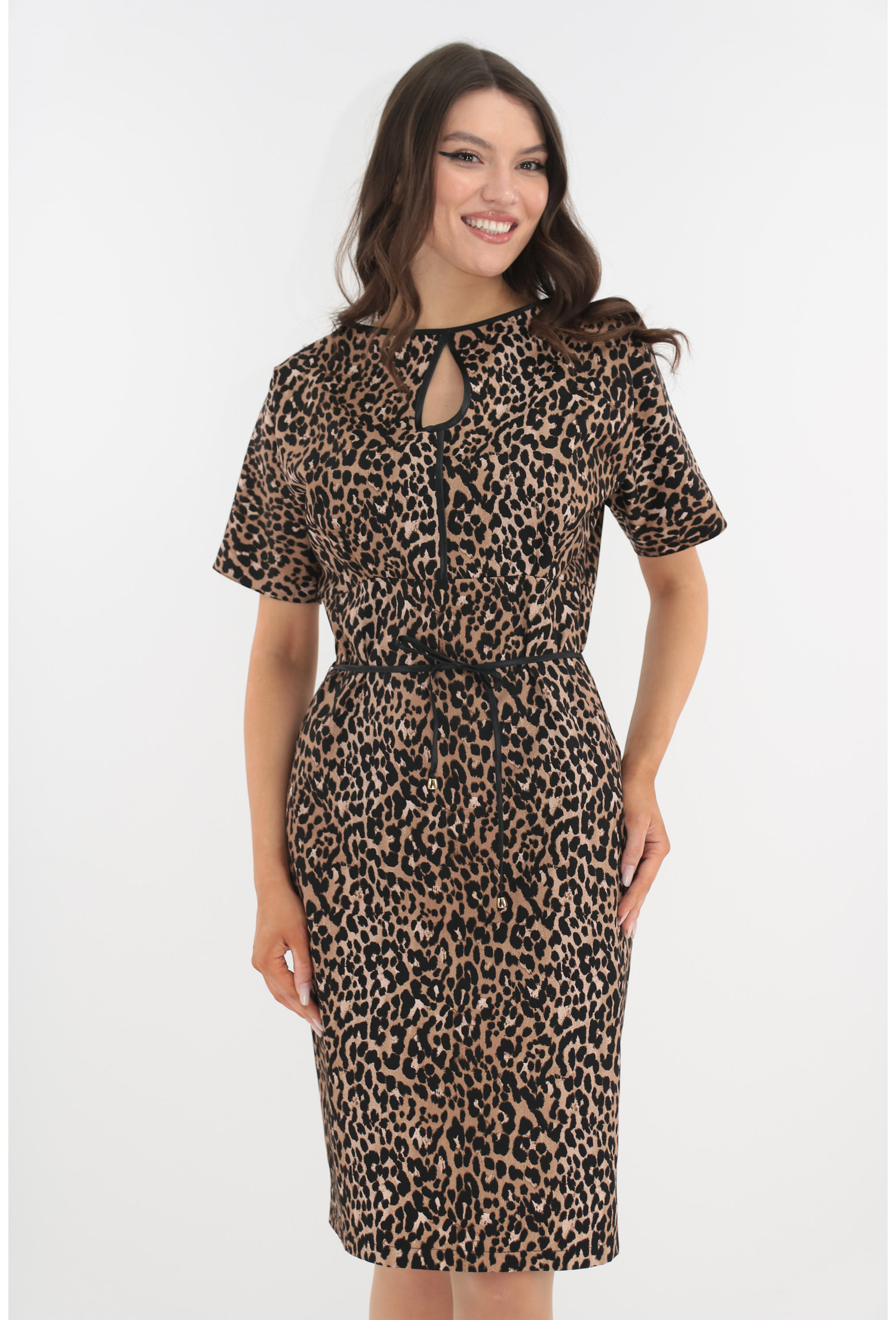 Rochie dreapta maro cu animal print