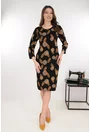 Rochie dreapta neagra cu imprimeu abstract bej