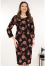 Rochie dreapta neagra cu imprimeu abstract caramiziu