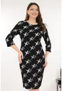 Rochie dreapta neagra cu imprimeu geometric alb