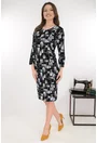 Rochie dreapta neagra cu imprimeu geometric gri