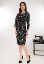 Rochie dreapta neagra cu print abstract alb
