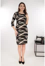 Rochie dreapta neagra cu print abstract bej