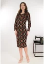 Rochie dreapta neagra cu print geometric caramiziu