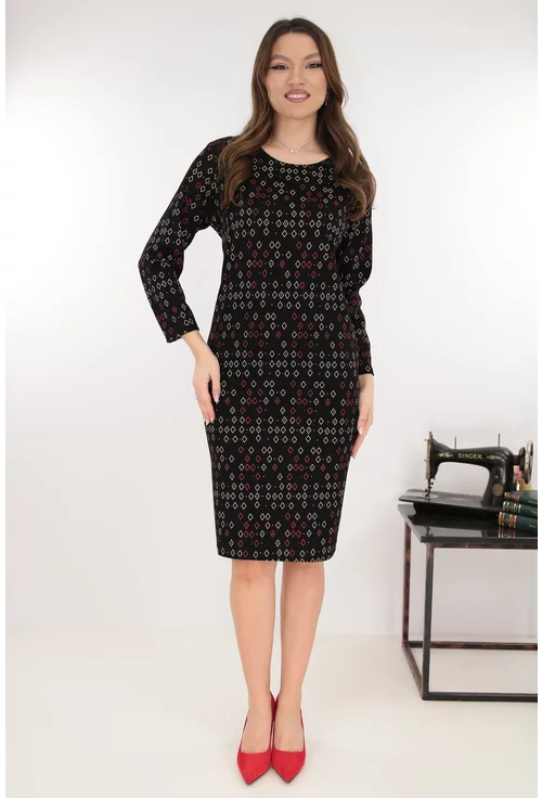 Rochie dreapta neagra cu romburi imprimate