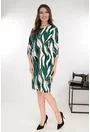 Rochie dreapta verde cu print abstract bej-negru