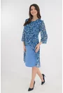 Rochie eleganta albastra cu imprimeu floral si aspect suprapus