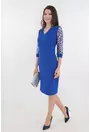 Rochie eleganta albastra cu maneci din tull cu buline din catifea