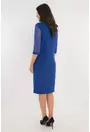 Rochie eleganta albastra cu maneci din tulle si cordon in talie