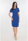 Rochie eleganta albastru-regal cu model auriu si brosa