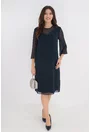 Rochie eleganta bleumarin cu broderie si maneci din tull