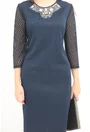 Rochie eleganta bleumarin cu strasuri maxi si maneci din dantela