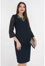 Rochie eleganta bleumarin cu strasuri maxi si maneci din dantela