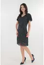 Rochie eleganta bleumarin cu voaluri suprapuse si cerculete aurii