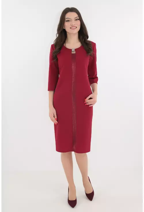Rochie eleganta bordo cu benzi decorative cu sclipici