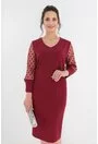 Rochie eleganta bordo cu maneci din tull cu buline din catifea